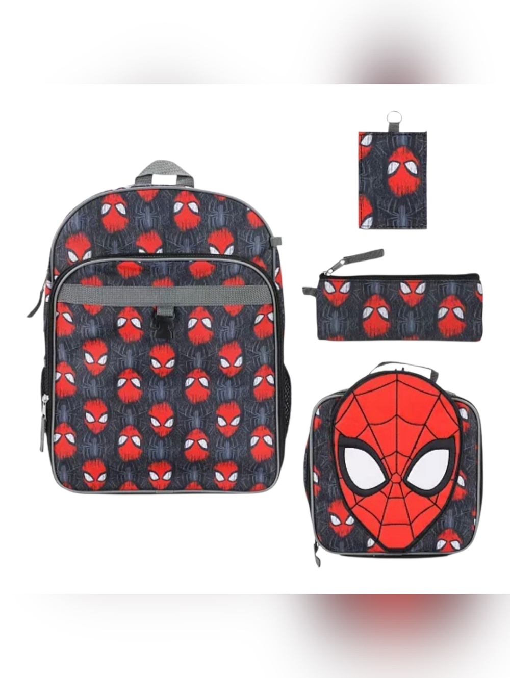 Kids Red Spider Mask Backpack Lunch Bag and Accessory Set